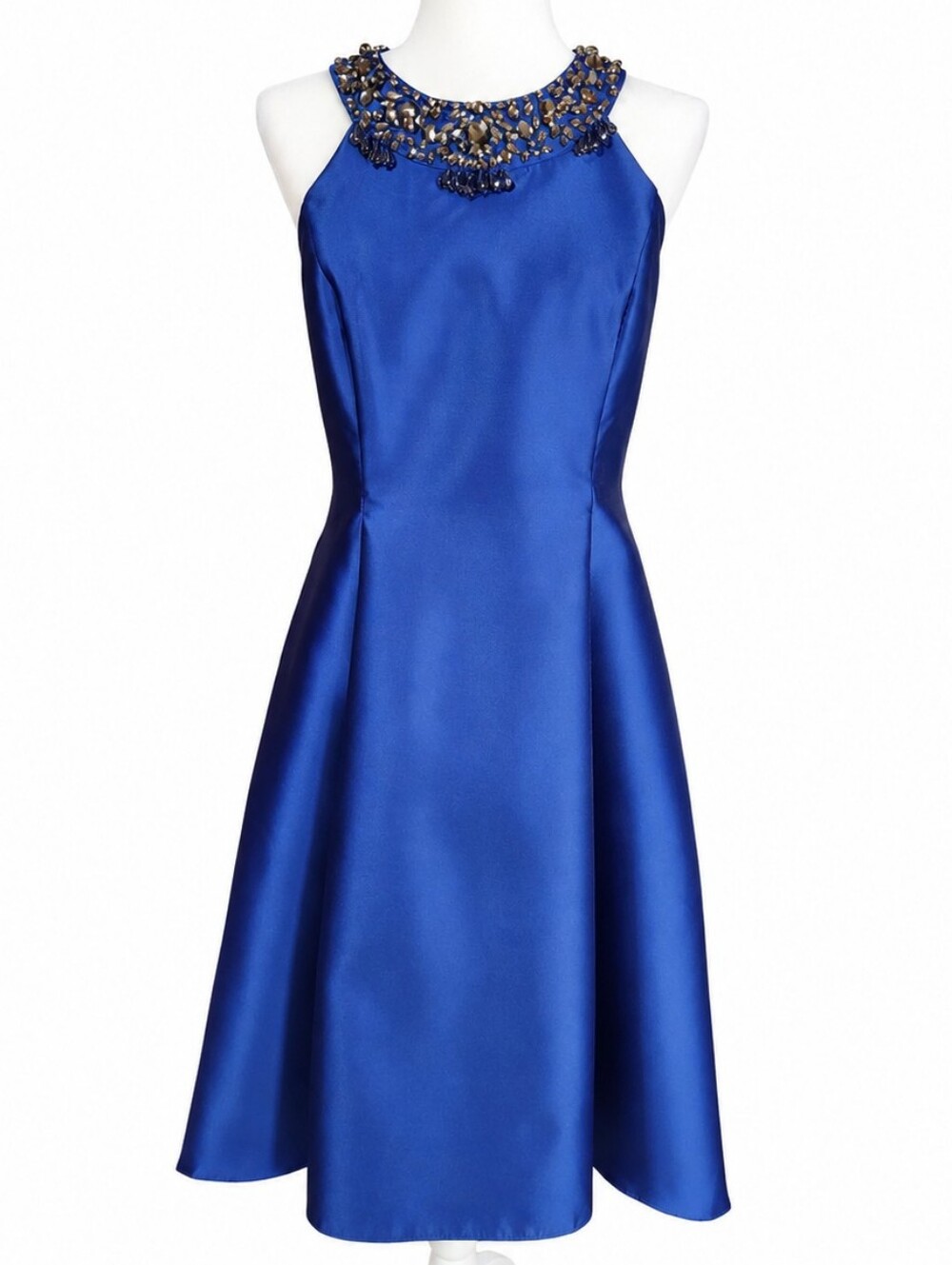 Adrianna Papell Beaded Mikado High Low Dress Blue Size 12 Formal